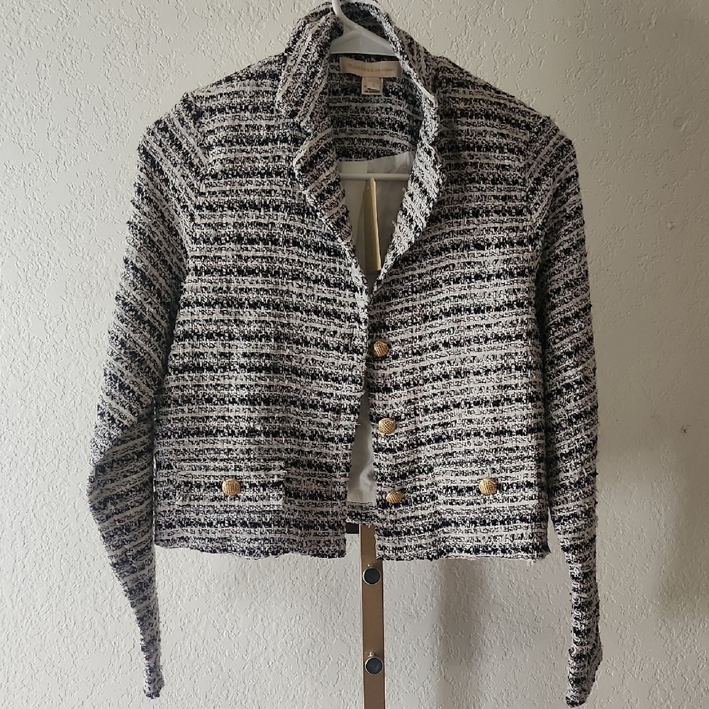 Monteau Black and White Tweed Jacket with Gold Accents. New With Tags